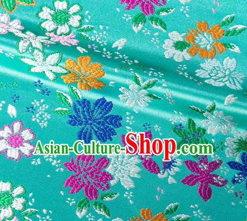 Asian Japanese Kimono Fabric Classical Flowers Pattern Design Light Green Brocade Traditional Drapery Silk Material