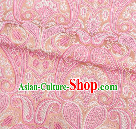 Asian Japanese Kimono Fabric Classical Loquat Leaf Pattern Design Pink Brocade Traditional Drapery Silk Material