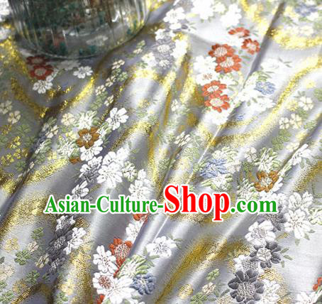 Asian Japanese Kimono White Satin Fabric Classical Sakura Pattern Design Brocade Traditional Drapery Silk Material