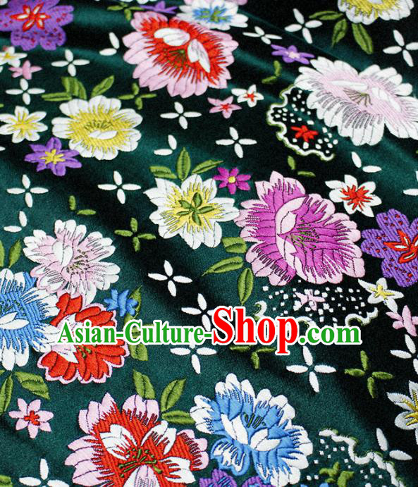Asian Chinese Classical Peony Pattern Design Atrovirens Satin Fabric Brocade Traditional Drapery Silk Material
