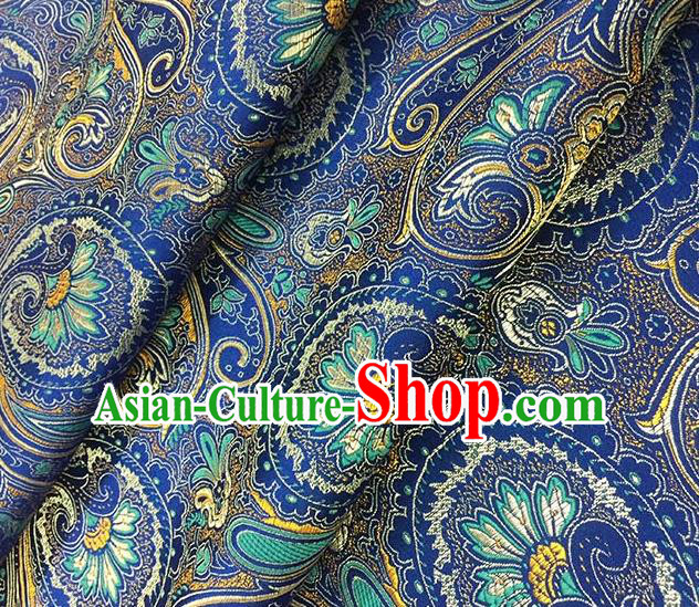 Chinese Classical Machetes Lantern Pattern Design Blue Satin Fabric Brocade Asian Traditional Drapery Silk Material
