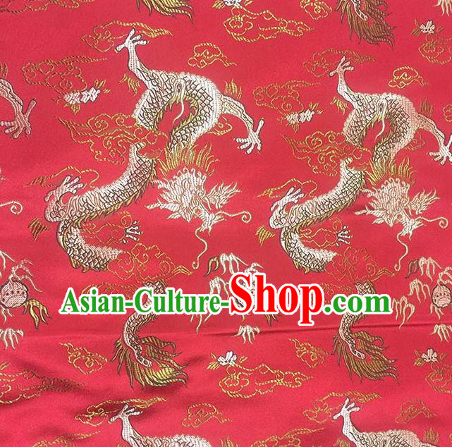 Chinese Classical Fire Dragons Pattern Design Red Satin Fabric Brocade Asian Traditional Drapery Silk Material