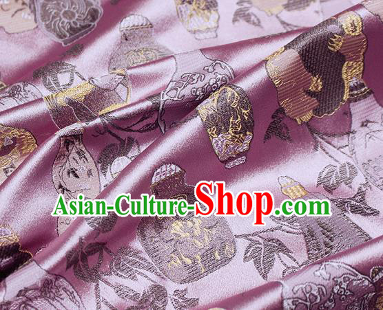 Chinese Classical Vase Pattern Design Pink Satin Fabric Brocade Asian Traditional Drapery Silk Material