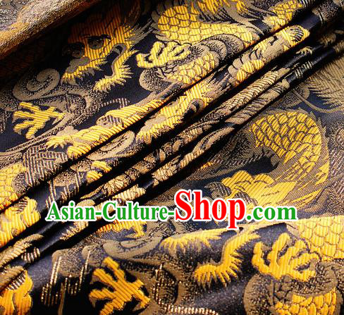 Asian Japanese Kimono Black Satin Fabric Classical Dragon Pattern Design Brocade Traditional Drapery Silk Material