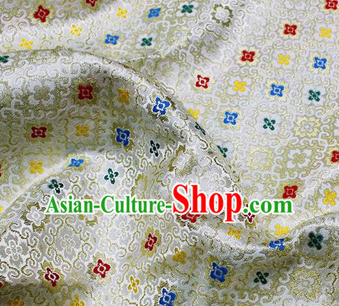 Asian Japanese Kimono Satin Fabric Classical Pattern Design White Brocade Damask Traditional Drapery Silk Material