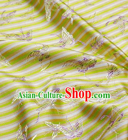 Asian Chinese Classical Butterfly Pattern Design Yellow Satin Fabric Brocade Traditional Drapery Silk Material
