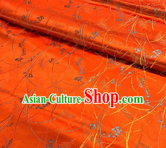 Chinese Tang Suit Orange Brocade Classical Pattern Design Satin Fabric Asian Traditional Drapery Silk Material