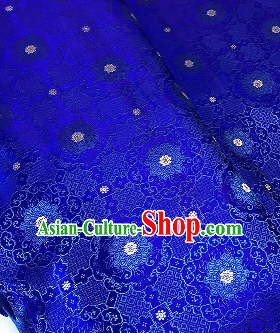 Chinese Tang Suit Royalblue Brocade Classical Buddhism Lotus Pattern Design Satin Fabric Asian Traditional Drapery Silk Material