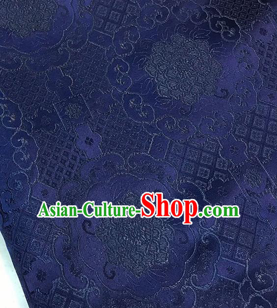 Chinese Tang Suit Navy Brocade Classical Buddhism Lotus Pattern Design Satin Fabric Asian Traditional Drapery Silk Material