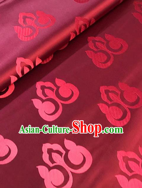 Chinese Hanfu Dress Wine Red Brocade Classical Peach Pattern Design Satin Fabric Asian Traditional Drapery Silk Material