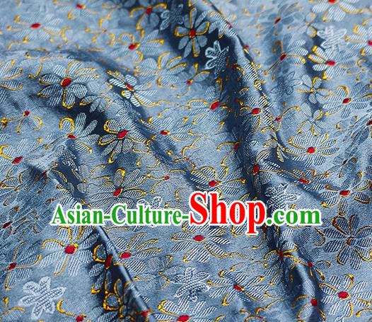 Chinese Classical Pattern Design Blue Satin Fabric Brocade Asian Traditional Drapery Silk Material