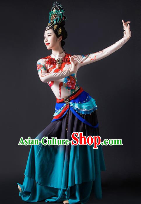 Chinese Traditional Dance Bichunmoo Blue Dress Classical Dance Stage Performance Costume for Women