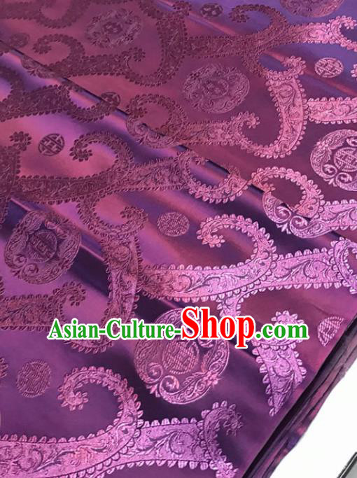 Chinese Tang Suit Purple Brocade Classical Twine Pattern Design Satin Fabric Asian Traditional Drapery Silk Material
