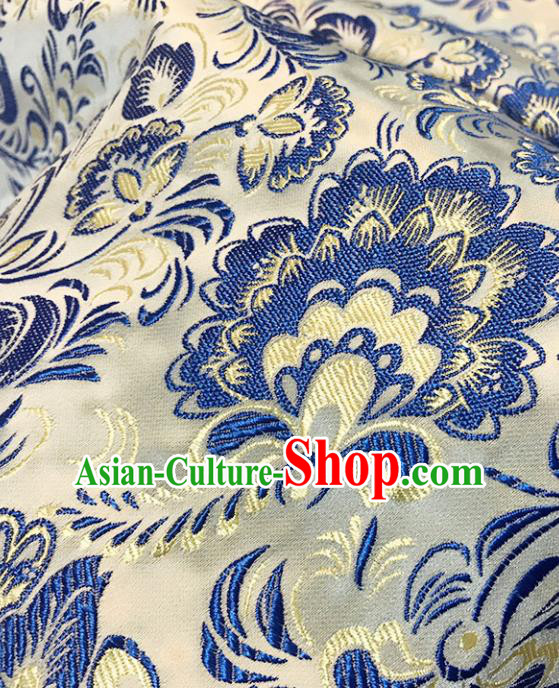 Chinese Tang Suit White Brocade Classical Hibiscus Pattern Design Satin Fabric Asian Traditional Drapery Silk Material