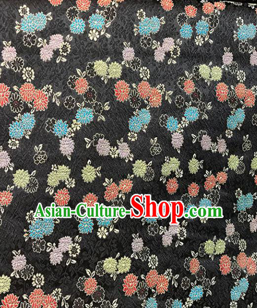 Chinese Tang Suit Black Brocade Classical Chrysanthemum Pattern Design Satin Fabric Asian Traditional Drapery Silk Material