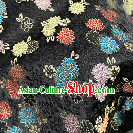 Chinese Tang Suit Black Brocade Classical Chrysanthemum Pattern Design Satin Fabric Asian Traditional Drapery Silk Material