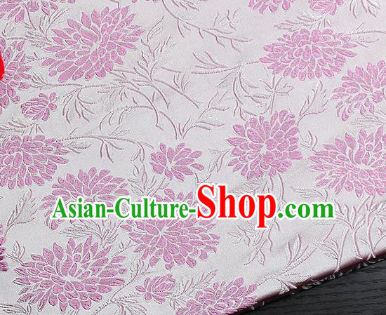 Chinese Classical Pink Hibiscus Pattern Design Satin Fabric Brocade Asian Traditional Drapery Silk Material