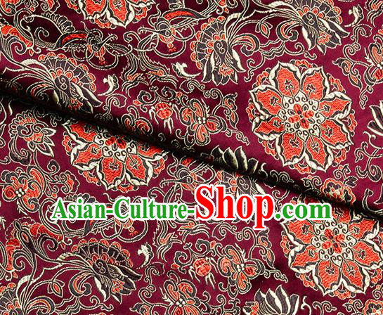 Chinese Classical Rosette Pattern Design Purplish Red Satin Fabric Brocade Asian Traditional Drapery Silk Material