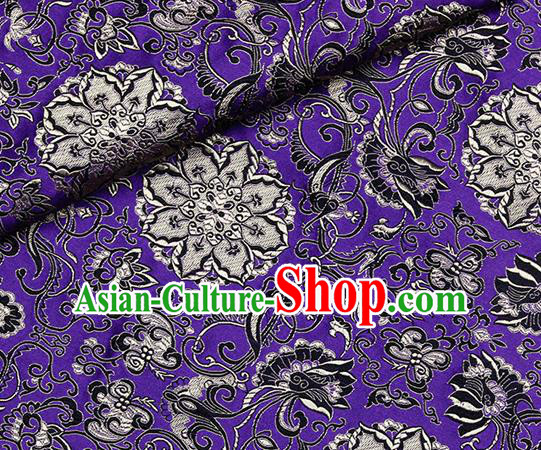 Chinese Classical Rosette Pattern Design Purple Satin Fabric Brocade Asian Traditional Drapery Silk Material