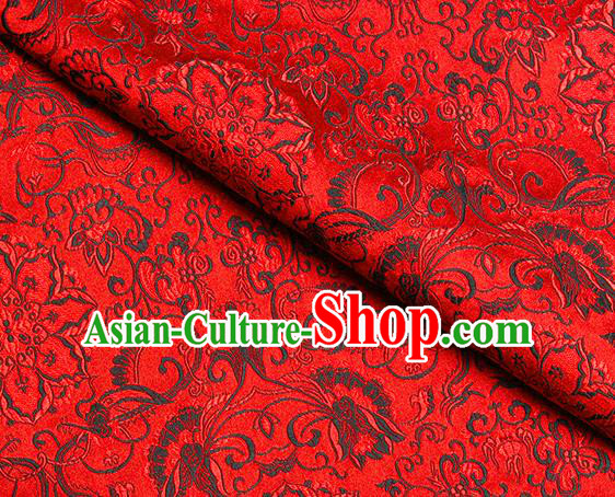 Chinese Classical Rosette Pattern Design Red Satin Fabric Brocade Asian Traditional Drapery Silk Material