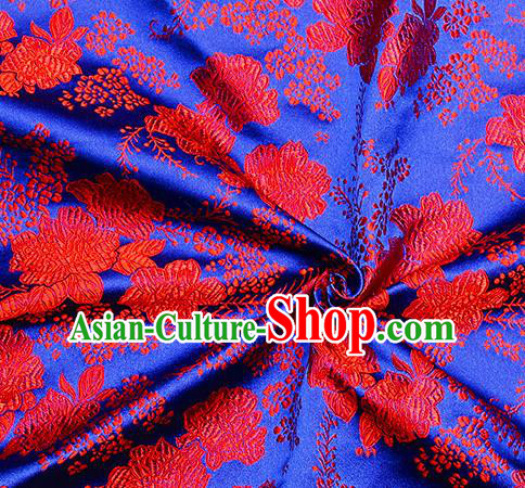 Chinese Classical Peony Pattern Design Royalblue Satin Fabric Brocade Asian Traditional Drapery Silk Material
