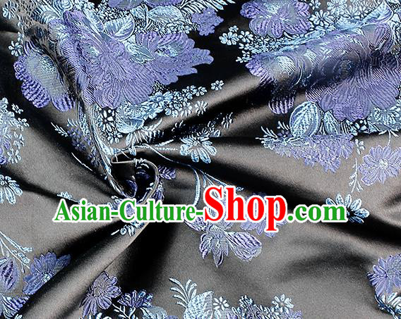 Chinese Classical Peony Pattern Design Black Satin Fabric Brocade Asian Traditional Drapery Silk Material