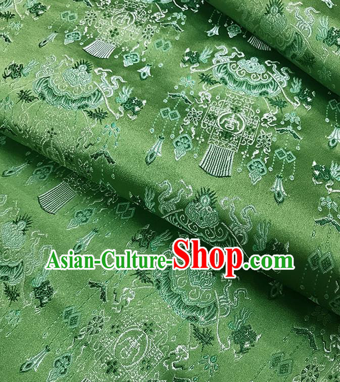 Chinese Classical Palace Lantern Pattern Design Green Satin Fabric Brocade Asian Traditional Drapery Silk Material