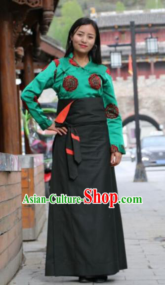 Chinese Traditional Zang Nationality Female Dress Grey Tibetan Robe Ethnic Dance Costume for Women