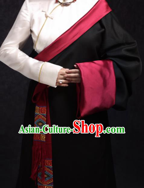 Chinese Traditional Ethnic Bride Black Tibetan Robe Zang Nationality Female Dress Costume for Women