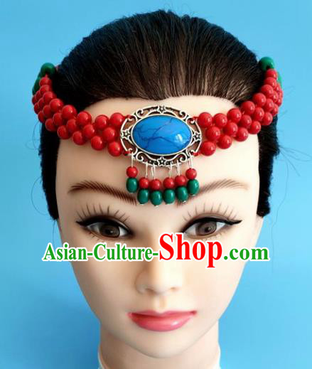 Chinese Traditional Mongol Nationality Red Hair Clasp Mongolian Ethnic Dance Headband Accessories for Women
