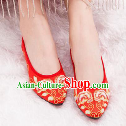 Chinese Traditional Opera Shoes Wedding Red Shoes Hanfu Princess Shoes Embroidered Peony Shoes for Women