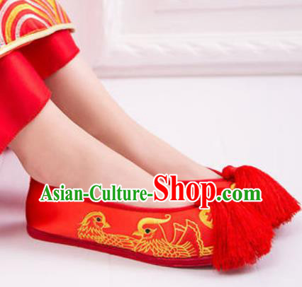 Chinese Embroidered Mandarin Duck Shoes Traditional Opera Red Satin Shoes Wedding Shoes Hanfu Princess Shoes for Women