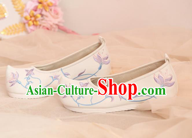 Chinese Traditional Shoes Opera Shoes Hanfu Princess Shoes Embroidered Orchid White Shoes for Women