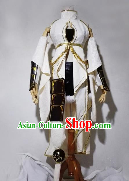Chinese Traditional Cosplay Female Warrior White Costume Ancient Swordsman Hanfu Dress for Women