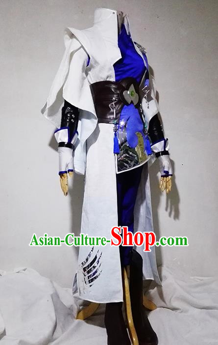 Chinese Traditional Cosplay Young Hero White Costume Ancient Swordsman Hanfu Clothing for Men