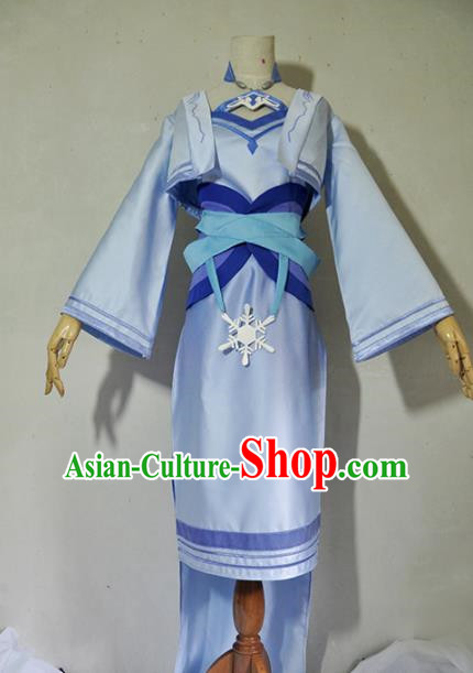 Chinese Traditional Cosplay Young Lady Costume Ancient Swordsman Blue Dress for Women