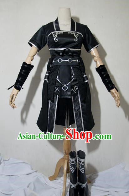 Chinese Traditional Cosplay Young Lady Costume Ancient Female Swordsman Black Dress for Women