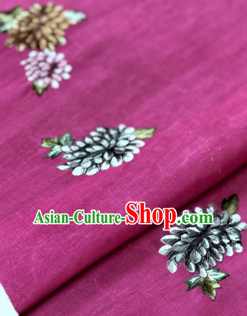 Traditional Chinese Embroidered Chrysanthemum Rosy Silk Fabric Classical Pattern Design Brocade Fabric Asian Satin Material