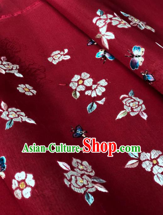 Traditional Chinese Embroidered Peony Wine Red Silk Fabric Classical Pattern Design Brocade Fabric Asian Satin Material