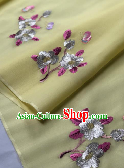 Traditional Chinese Embroidered Flower Yellow Silk Fabric Classical Pattern Design Brocade Fabric Asian Satin Material