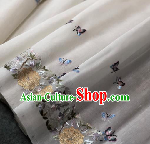 Traditional Chinese Embroidered Hydrangea White Silk Fabric Classical Pattern Design Brocade Fabric Asian Satin Material