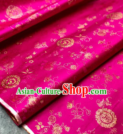 Traditional Chinese Rosy Silk Fabric Classical Tulip Pattern Design Brocade Fabric Asian Satin Material