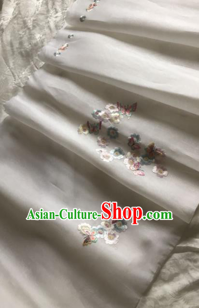 Traditional Chinese Embroidered Butterfly White Silk Fabric Classical Pattern Design Brocade Fabric Asian Satin Material