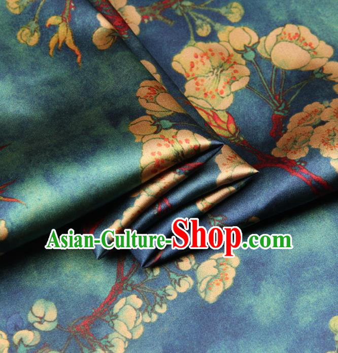 Chinese Traditional Classical Plum Pattern Atrovirens Brocade Damask Asian Satin Drapery Silk Fabric