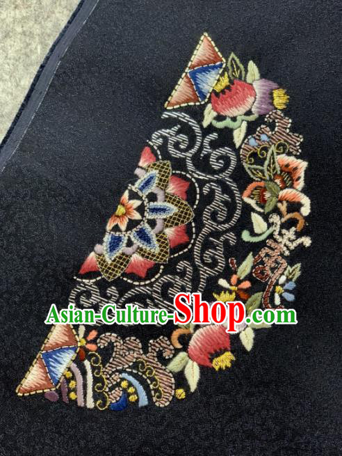 Traditional Chinese Black Satin Classical Embroidered Pattern Design Brocade Fabric Asian Silk Fabric Material