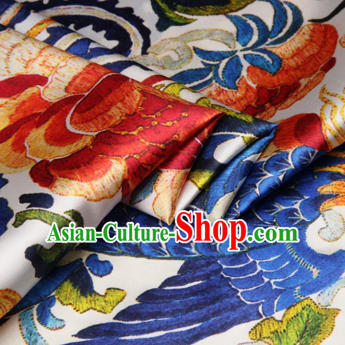 Chinese Traditional Classical Phoenix Peony Pattern Brocade Damask Asian Satin Drapery Silk Fabric