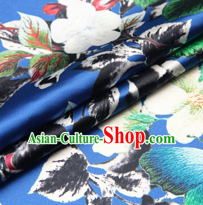 Chinese Traditional Classical Peach Flowers Pattern Royalblue Brocade Damask Asian Satin Drapery Silk Fabric