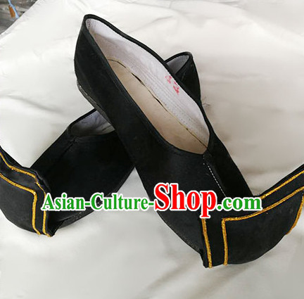 Chinese Traditional Beijing Opera Takefu Black Shoes Ancient Swordsman Hanfu Cloth Shoes for Adults