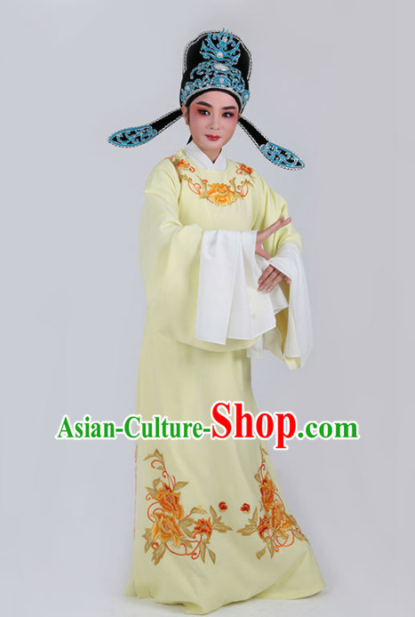 Chinese Traditional Beijing Opera Niche Yellow Embroidered Robe Ancient Scholar Childe Costume for Men