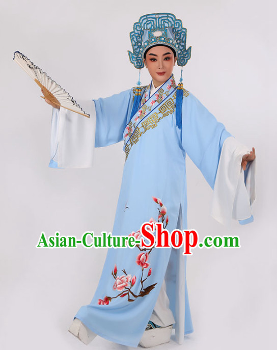 Chinese Traditional Beijing Opera Niche Light Blue Robe Ancient Scholar Childe Costume for Men